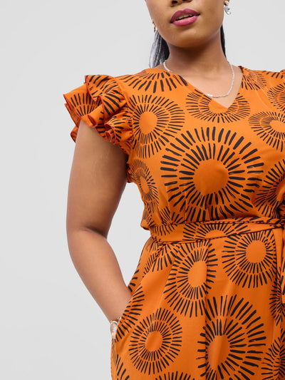 Vivo Nasinka A - line Maxi Dress - Orange / Black Bombo Print - Shopzetu