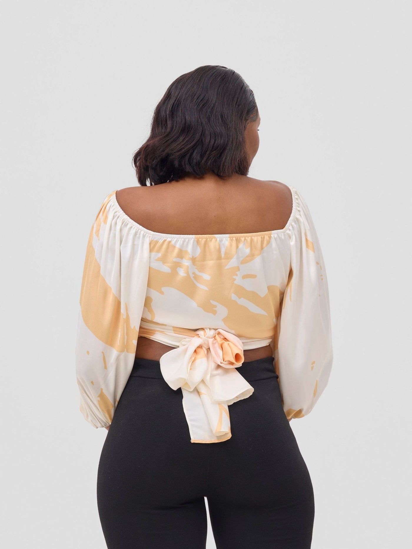 Vivo Beali Two Way Wrap Top - Cream / Gold Lea Print - Shopzetu