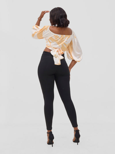 Vivo Beali Two Way Wrap Top - Cream / Gold Lea Print - Shopzetu