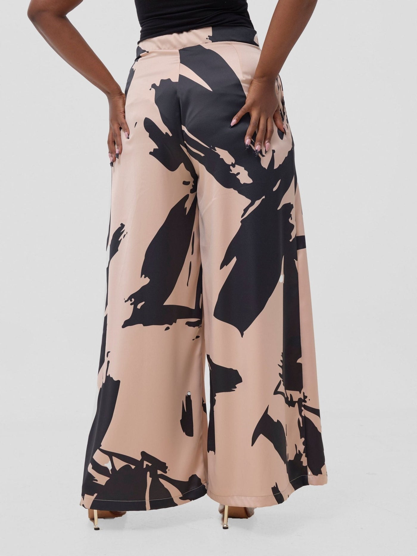 Vivo Beali Wide Leg Pants - Taupe / Black Lea Print - Shopzetu