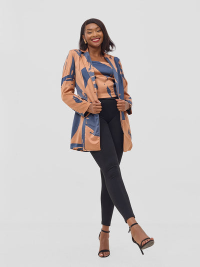 Vivo Beali Blazer - Tan / Navy Lea Print - Shopzetu