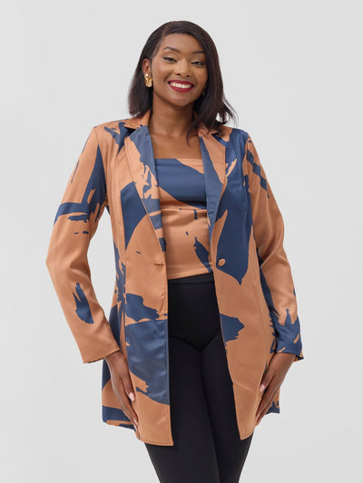 Vivo Beali Blazer - Tan / Navy Lea Print - Shopzetu