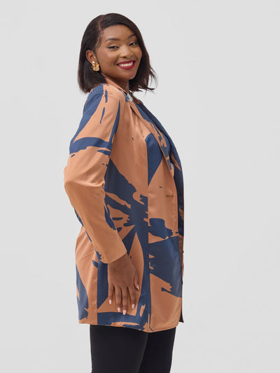 Vivo Beali Blazer - Tan / Navy Lea Print - Shopzetu