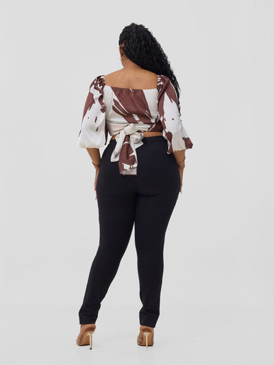 Vivo Beali Two Way Wrap Top - Cream / Chocolate Lea Print - Shopzetu