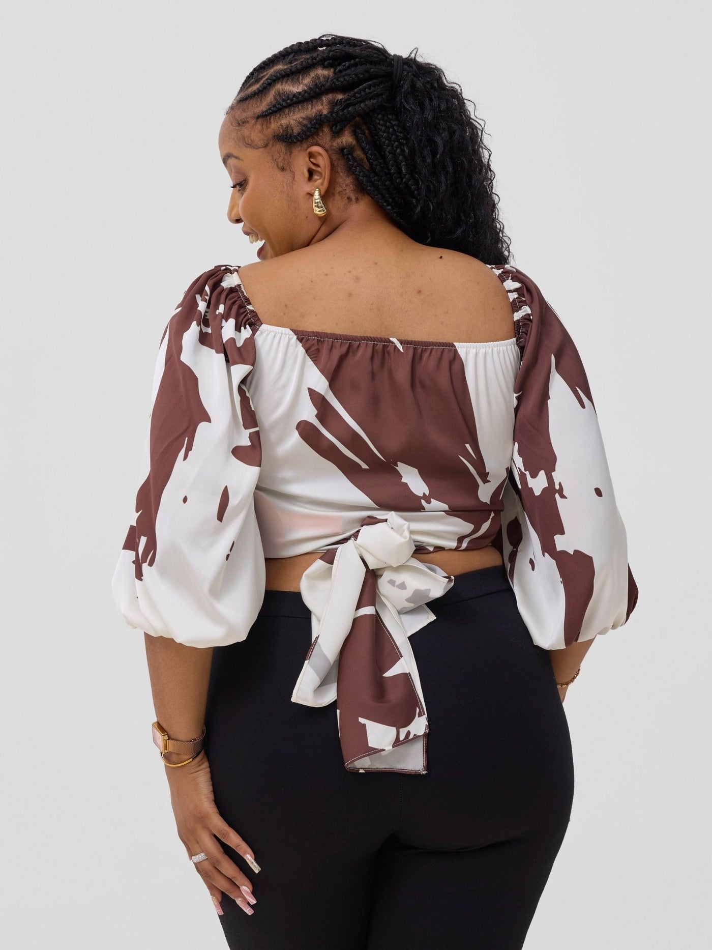 Vivo Beali Two Way Wrap Top - Cream / Chocolate Lea Print - Shopzetu