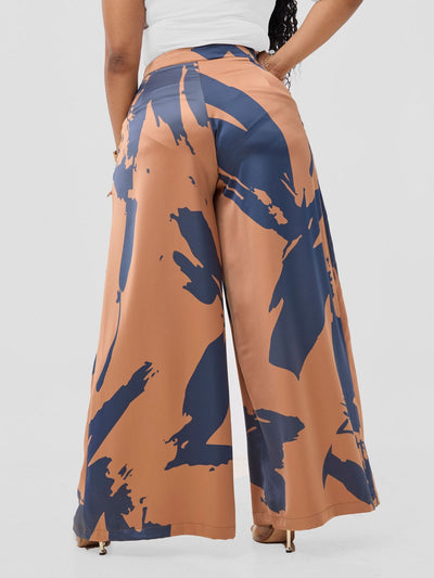 Vivo Beali Wide Leg Pants - Tan / Navy Lea Print - Shopzetu