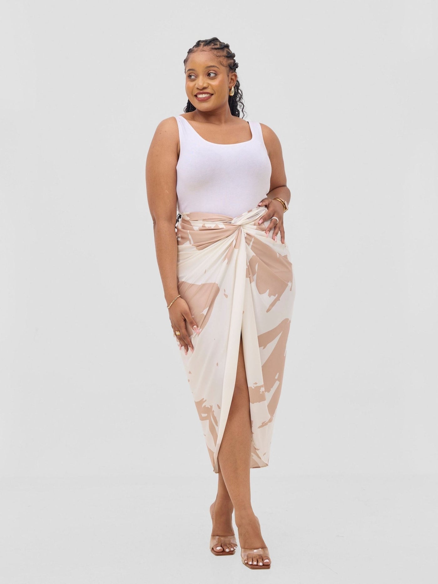 Vivo Beali Sarong Skirt - Cream / Taupe Lea Print - Shopzetu