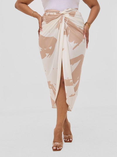 Vivo Beali Sarong Skirt - Cream / Taupe Lea Print - Shopzetu