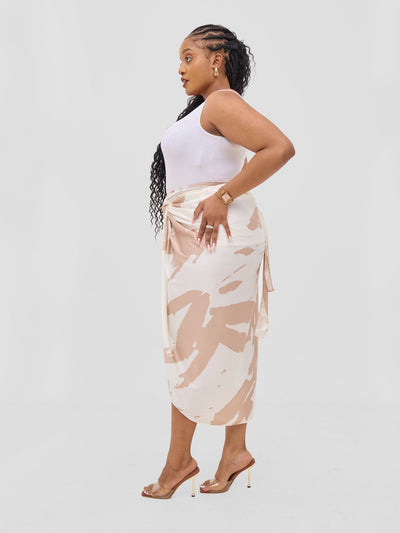 Vivo Beali Sarong Skirt - Cream / Taupe Lea Print - Shopzetu