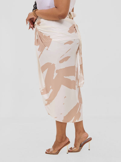 Vivo Beali Sarong Skirt - Cream / Taupe Lea Print - Shopzetu