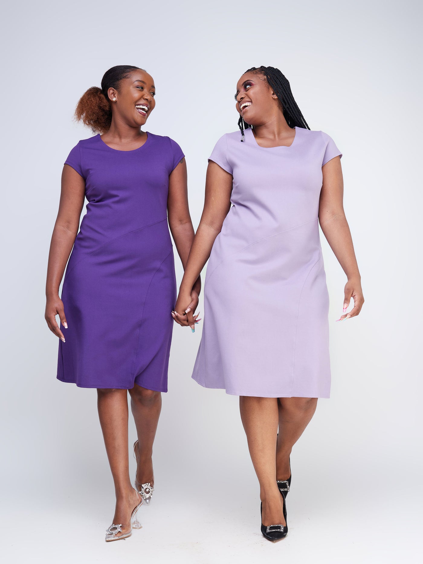 Vivo Fasi Cap Sleeve Asymmetrical Panel A-Line Dress - Lilac