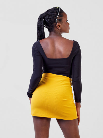 Anika Double Slits A line Mini Skirt - Mustard