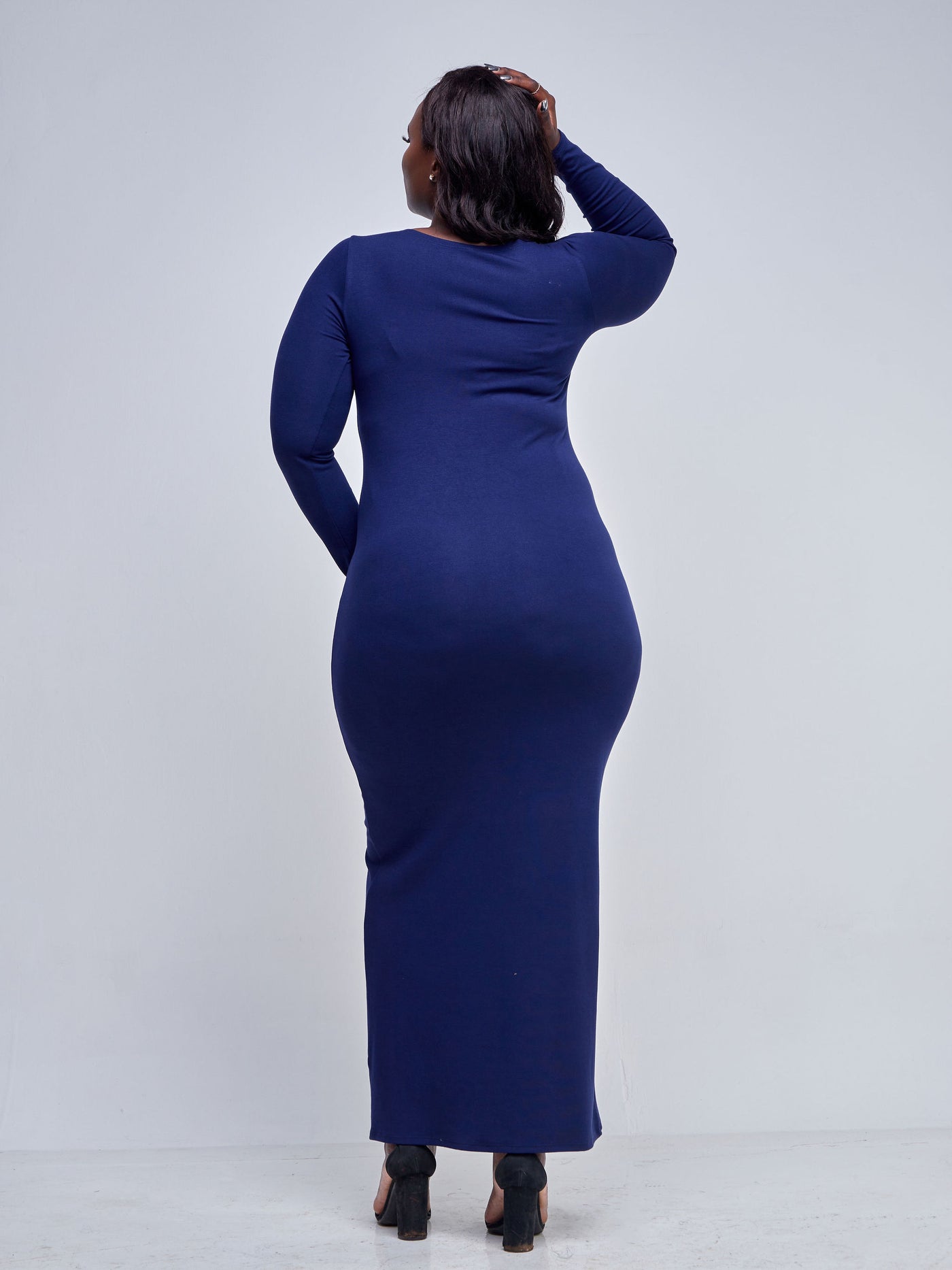 Vivo Basic Long Sleeve Straight Maxi Dress - Navy Blue