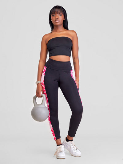 Vivo Lero Capri Leggings - Black + Pink Kiwi Print - Shopzetu