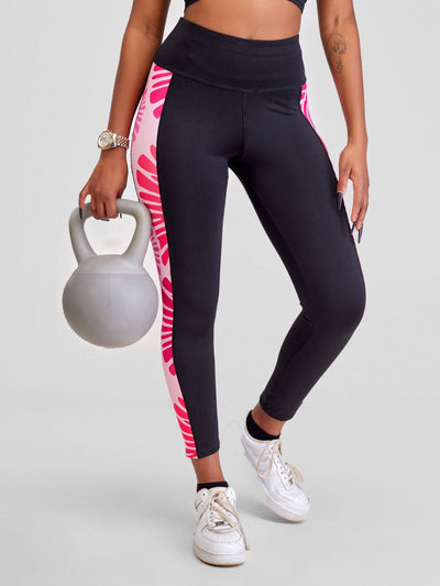 Vivo Lero Capri Leggings - Black + Pink Kiwi Print - Shopzetu