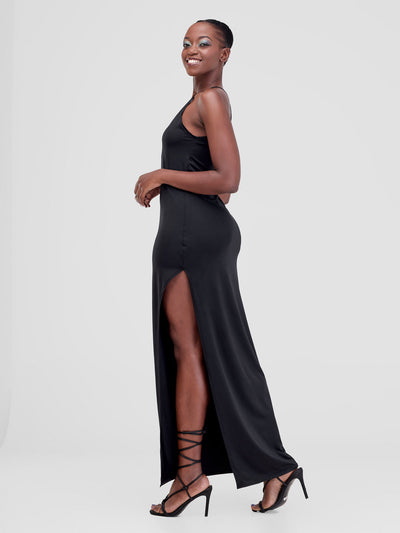 Zoya Luna High Slit Dress - Black