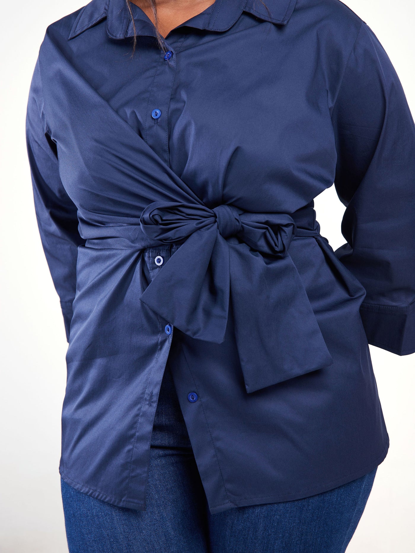 Safari Mali 3/4 Sleeve Tie Shirt - Navy Blue