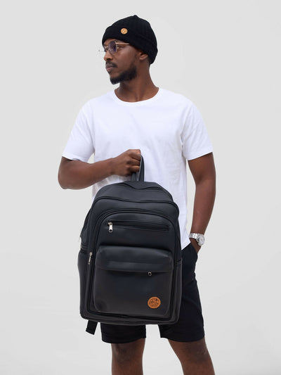 Back Pack Double Front Pocket Bag - Black - Shopzetu