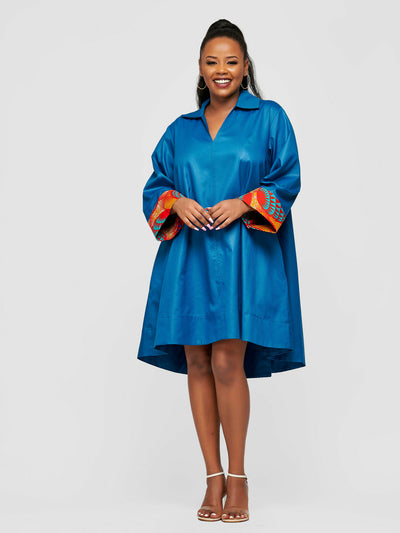 Tuli Zuri Shift Dress - Teal / Ankara - Shopzetu