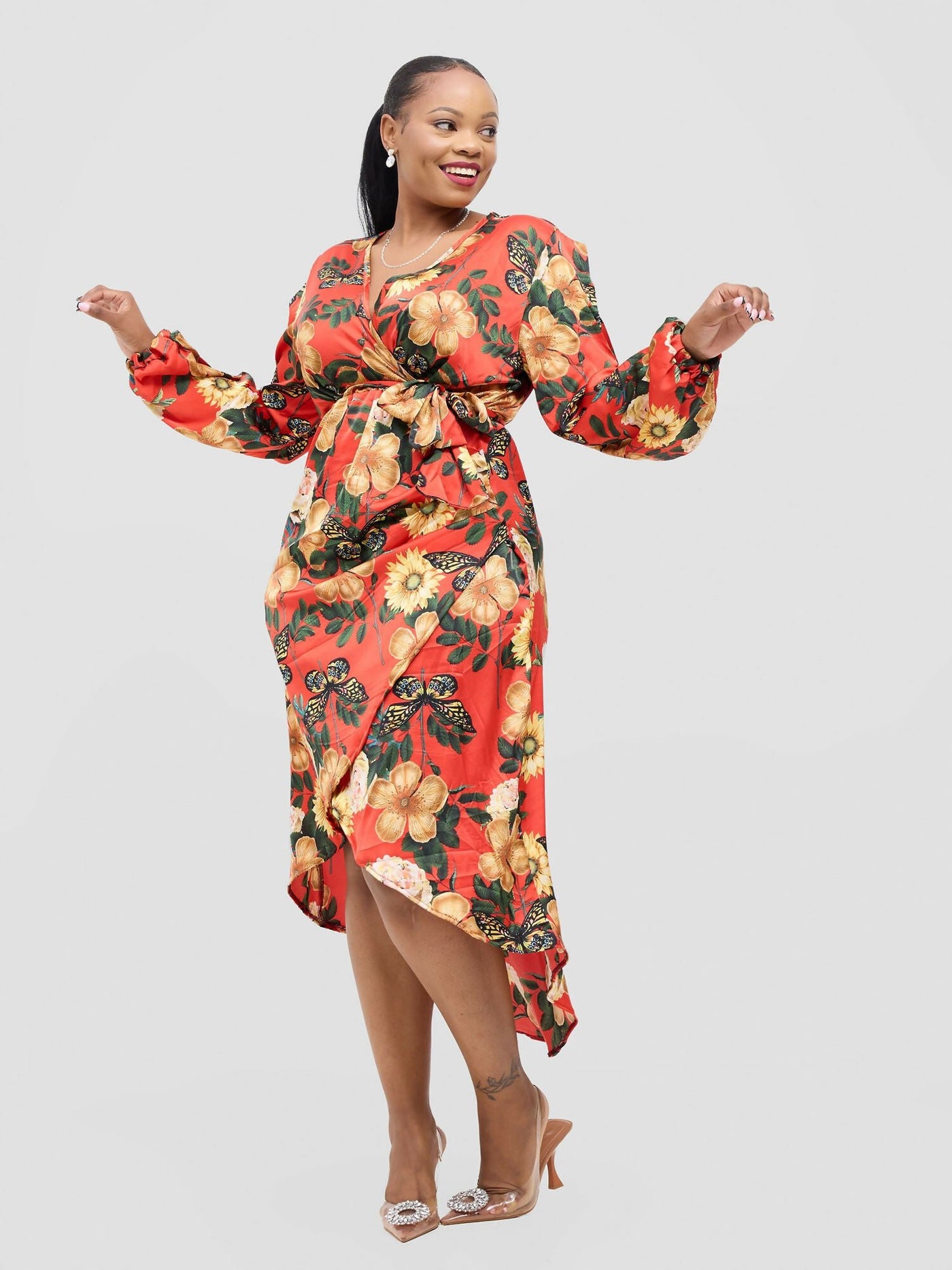 Zahra Dress - Red Floral Print - Shopzetu