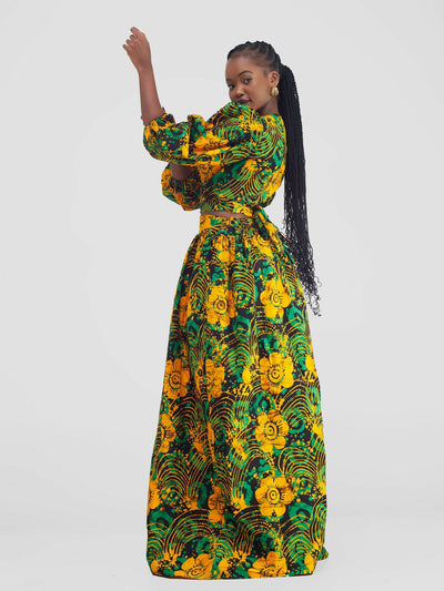 African Yuva Lila African Print Skirt Set - Green / Yellow - Shopzetu