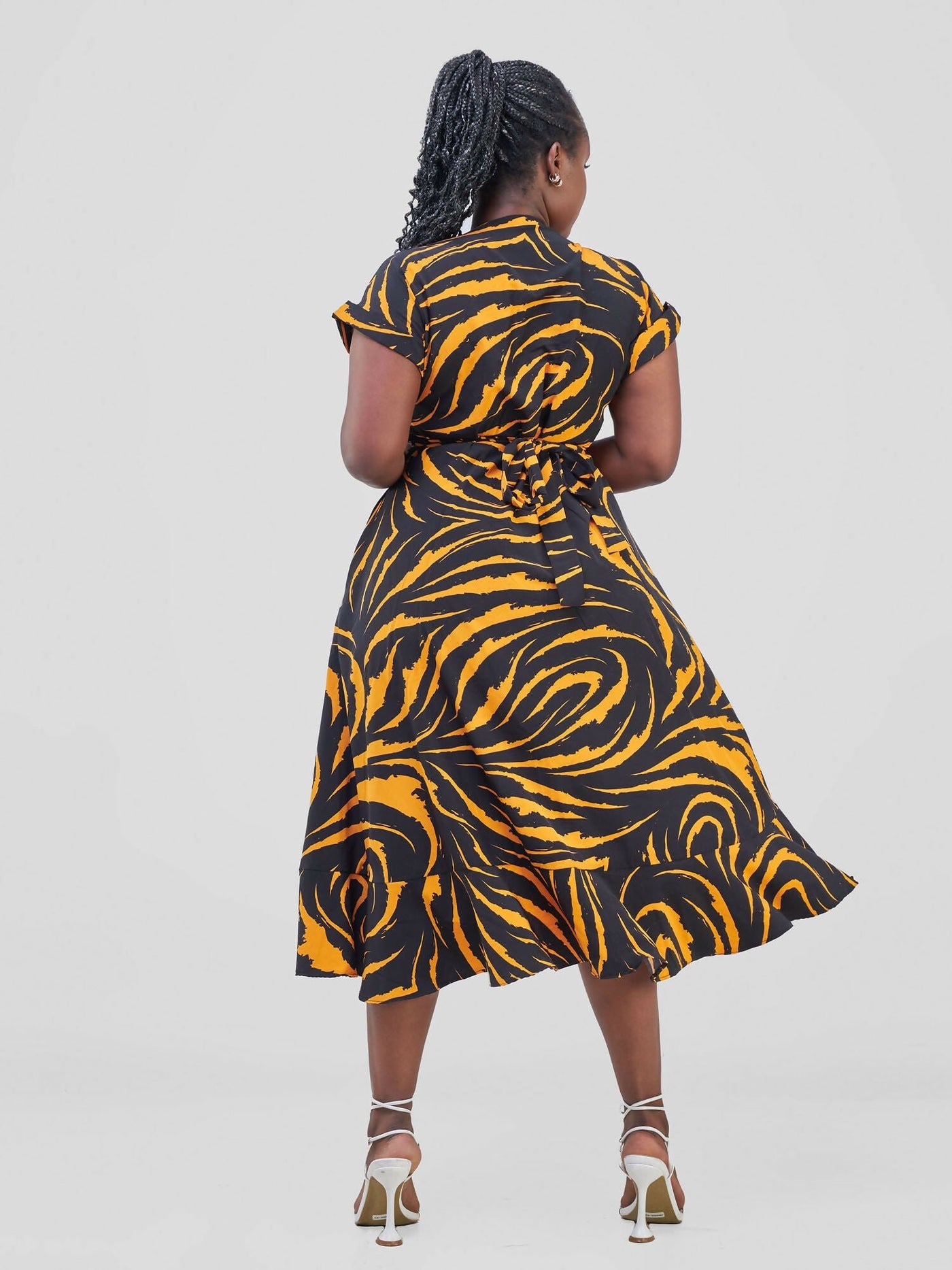 Tuwe Bora Savannah Majesty Tiger Print Dress - Mustard / Black Print - Shopzetu