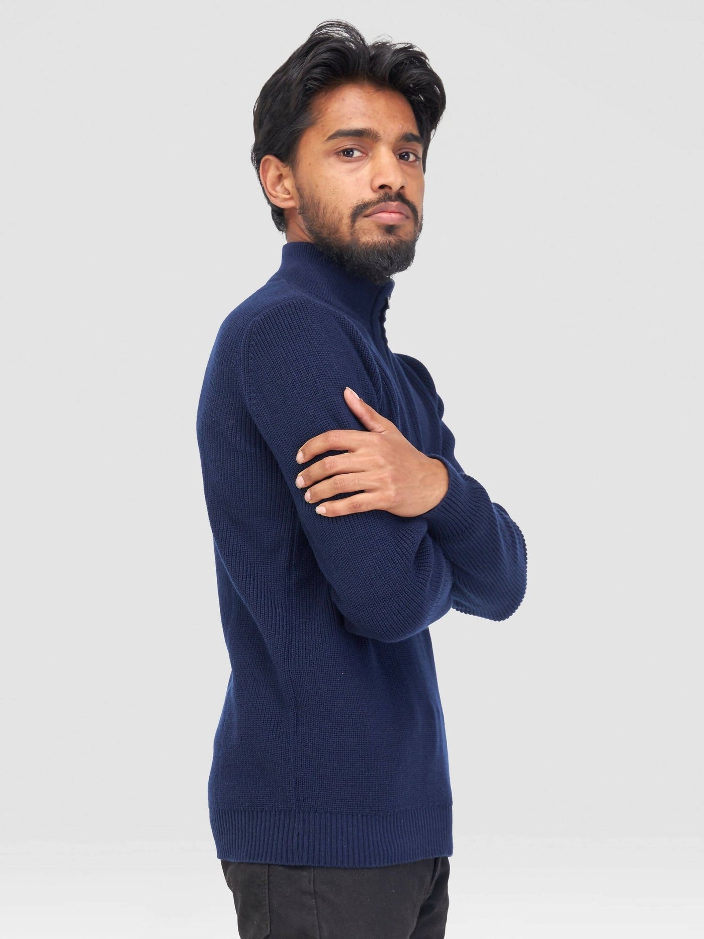 Anel's Knitwear Zetu Men's Half Zipped Sweater - Navy Blue - Shopzetu