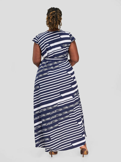 Alara Malindi Maxi Dress - Navy Blue / White Print - Shopzetu