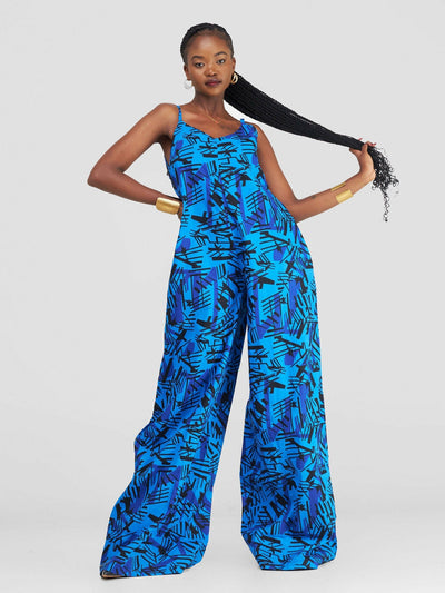 African Yuva Alaya African Print Jumpsuit - Blue Print - Shopzetu