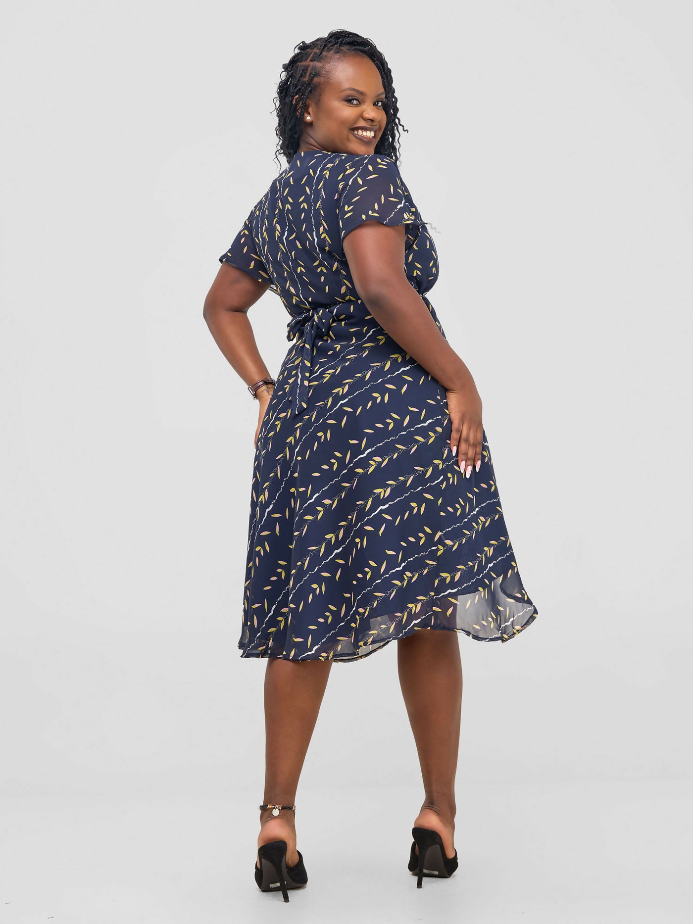 The Fashion Frenzy Printed Wrap Dress - Navy Blue Print