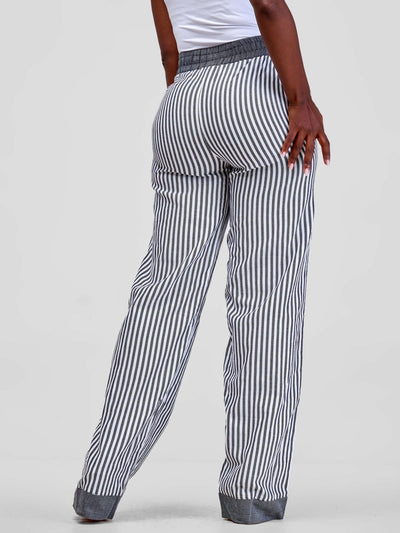 Liquid Lemn Wide Leg Striped (Mistari) Pants With Border - Grey - Shopzetu