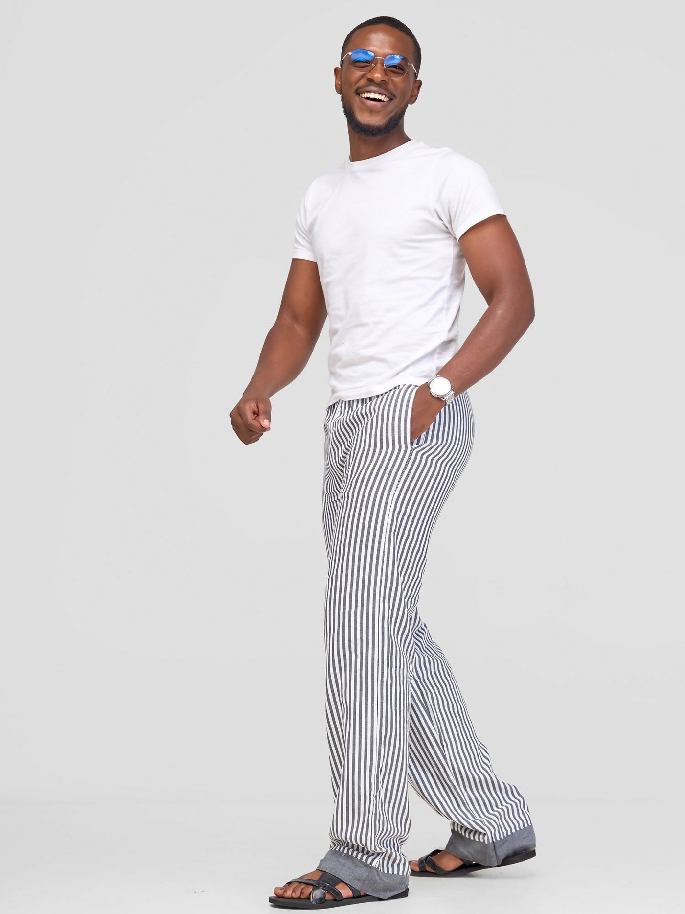 Liquid Lemn Striped Kikoy Lounging Pants - Grey - Shopzetu