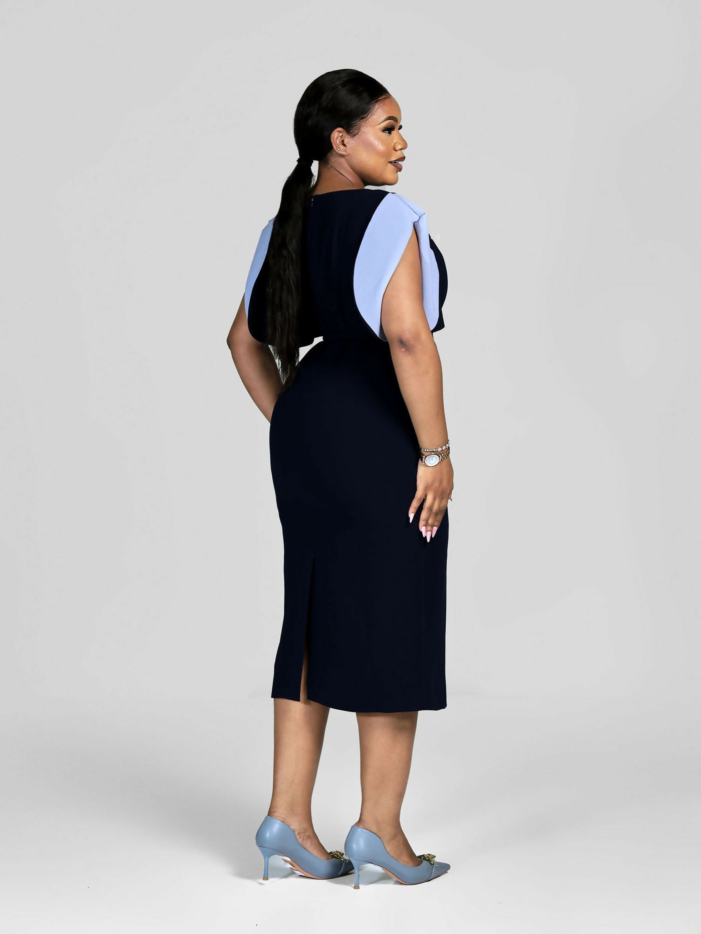 Curve Shoulder Bodycon - Navy Blue - Shopzetu