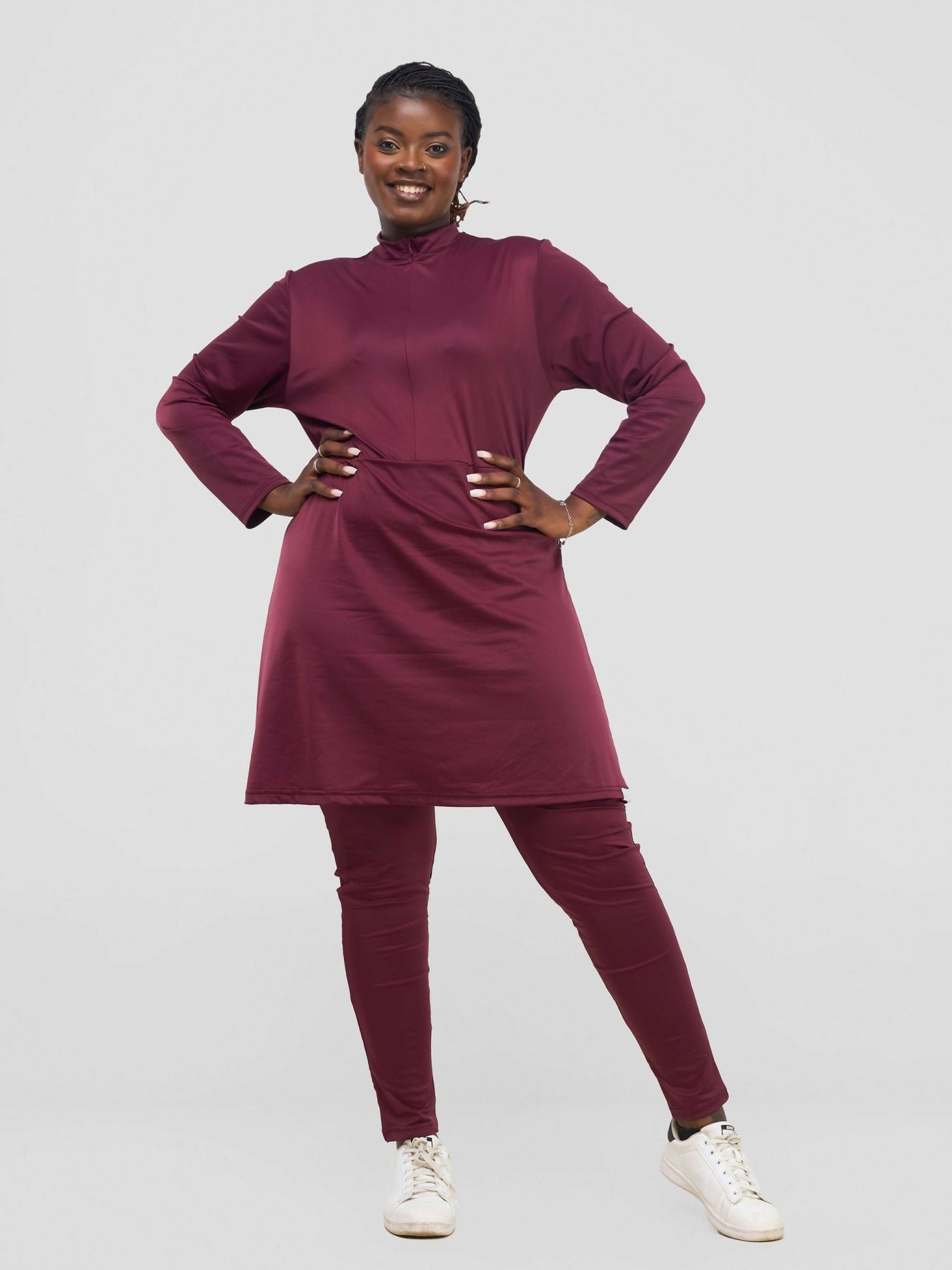 Zaiba Creations Modest Workout Skirt Jumpsuit - Maroon - Shopzetu