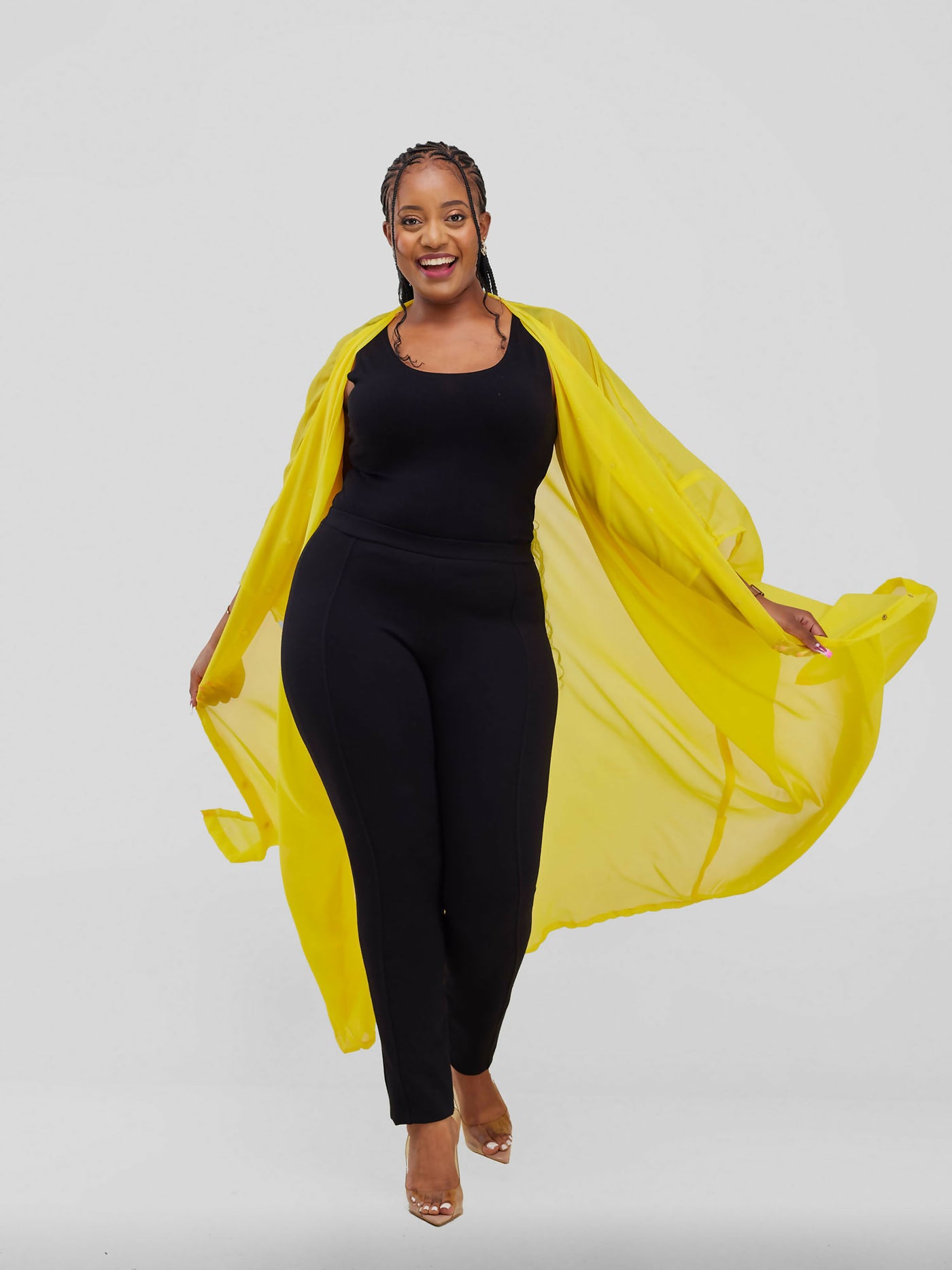 Vazi Afriq Buttoned Chiffon Kaftan Dress - Yellow