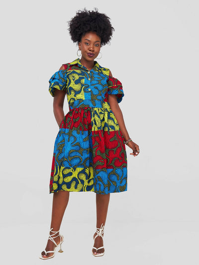 Dashiki Dress - Green Print - Shopzetu