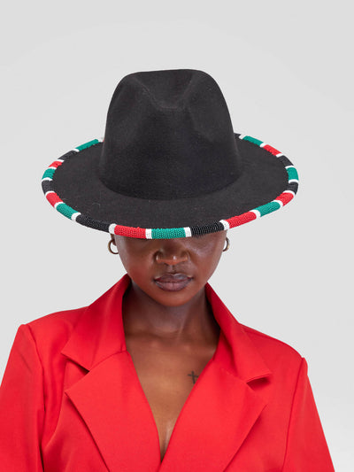 Umbo Colllections Beaded Fedora Hat - Black Kenyan Flag - Shopzetu