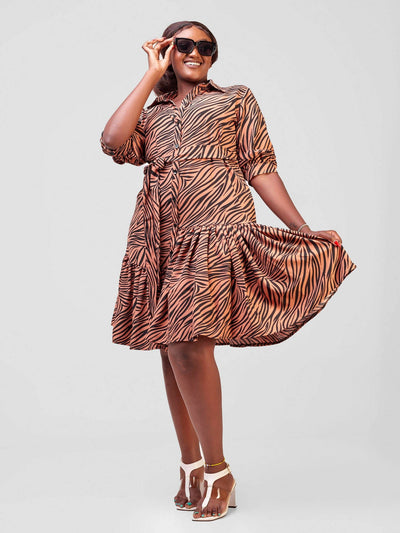 Salok Havilah Ella Shirt Dress - Brown Print - Shopzetu