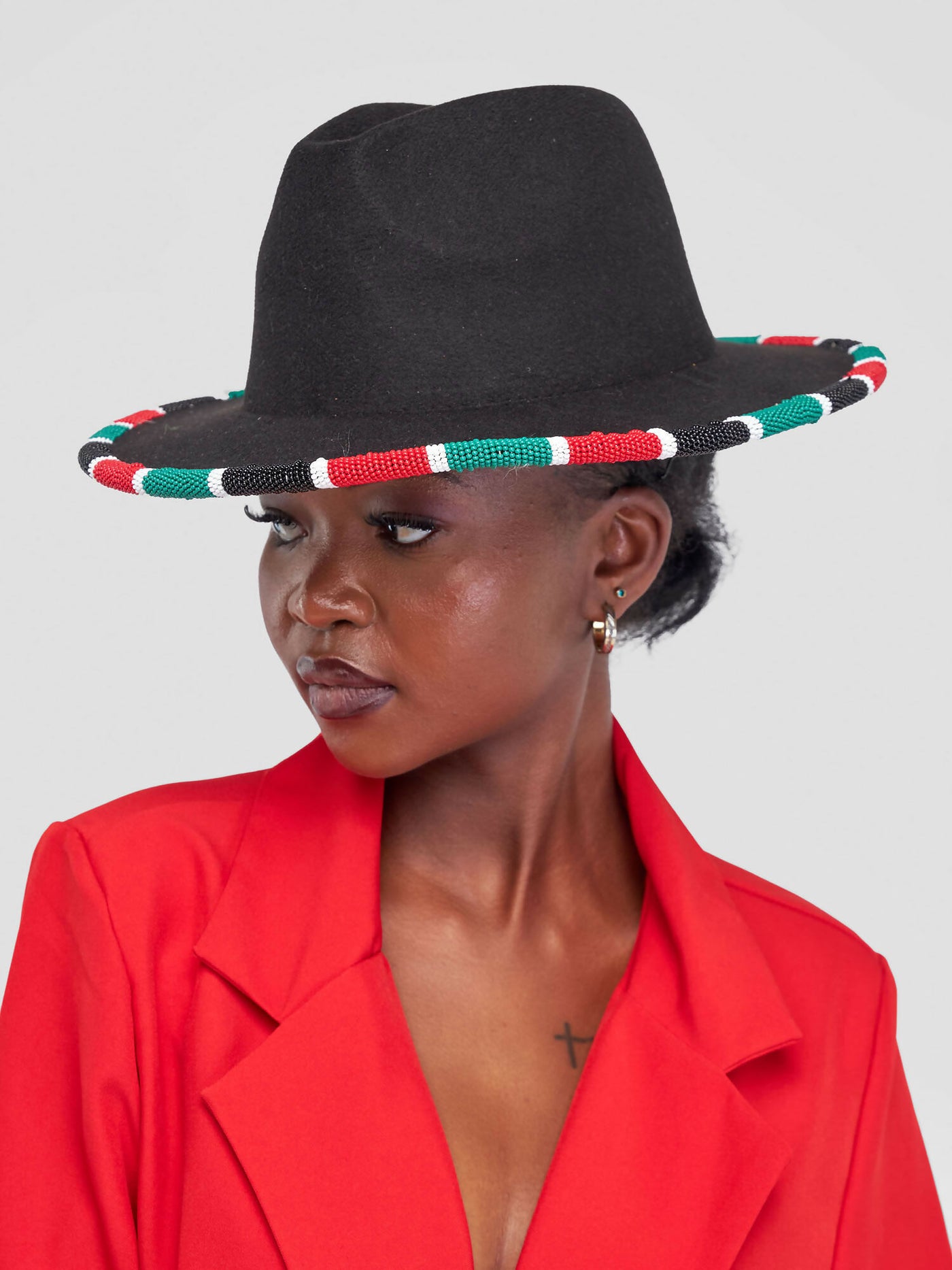 Umbo Colllections Beaded Fedora Hat - Black Kenyan Flag - Shopzetu