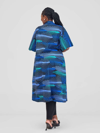 Bella Wangu Abstract Midi Kimono - Blue - Shopzetu