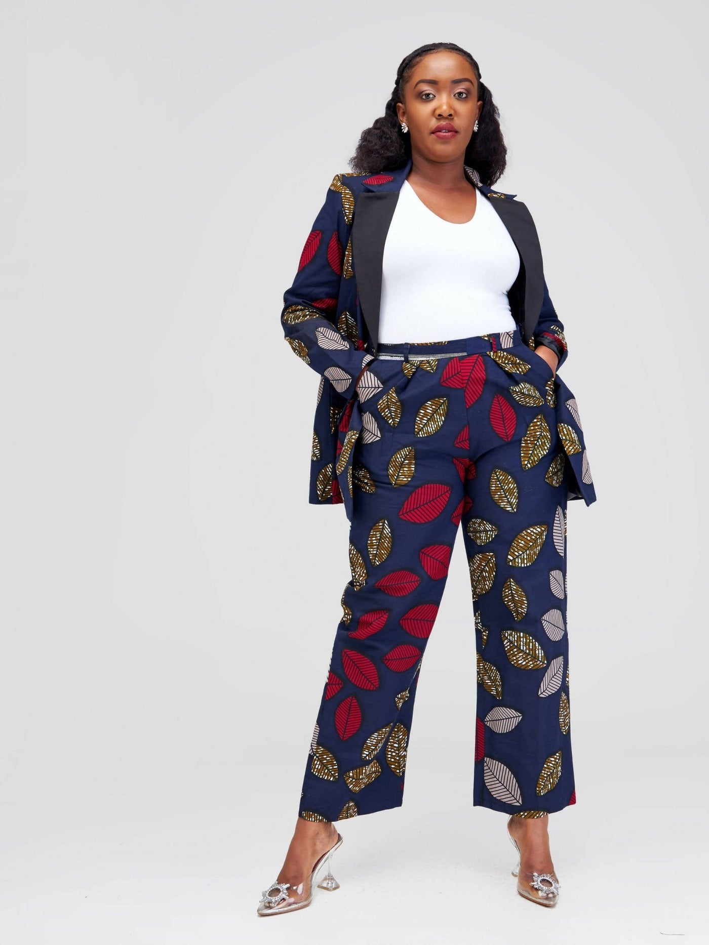 SBV Ankara Pant Suit - Navy Blue Print - Shopzetu