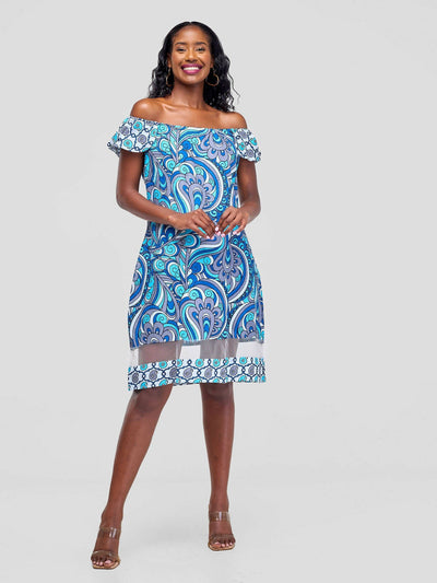 Karay Design Studio Leso Off-Shoulder Dress - Blue Wave - Shopzetu