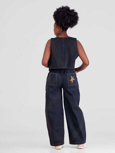 Afristar by Joyleen Waistcoat & Baggy Jeans Combo - Black / Blue