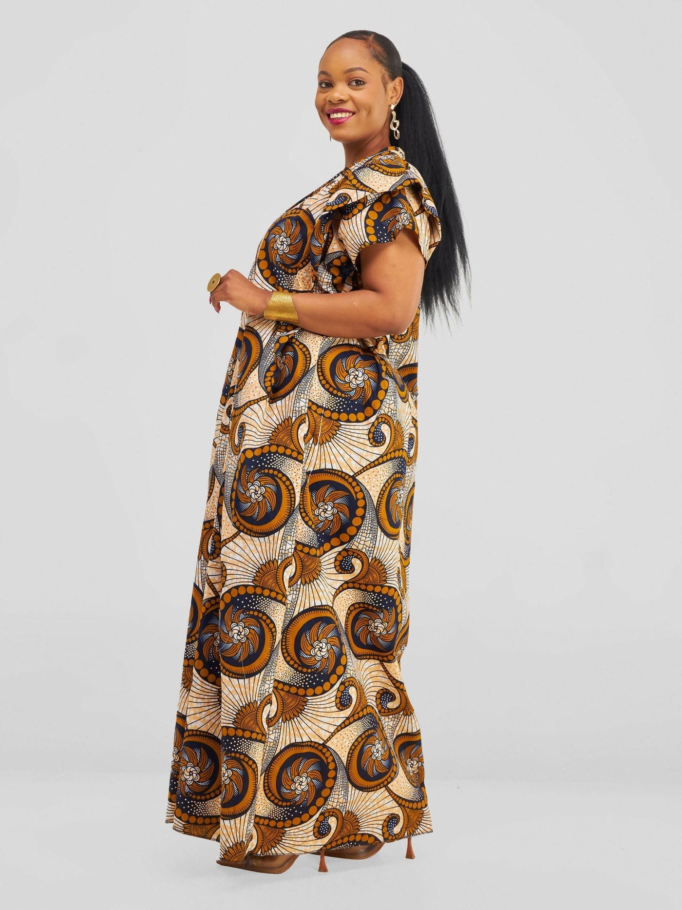 Letaj Fabtory African Boubou Kaftan Dress - Brown - Shopzetu