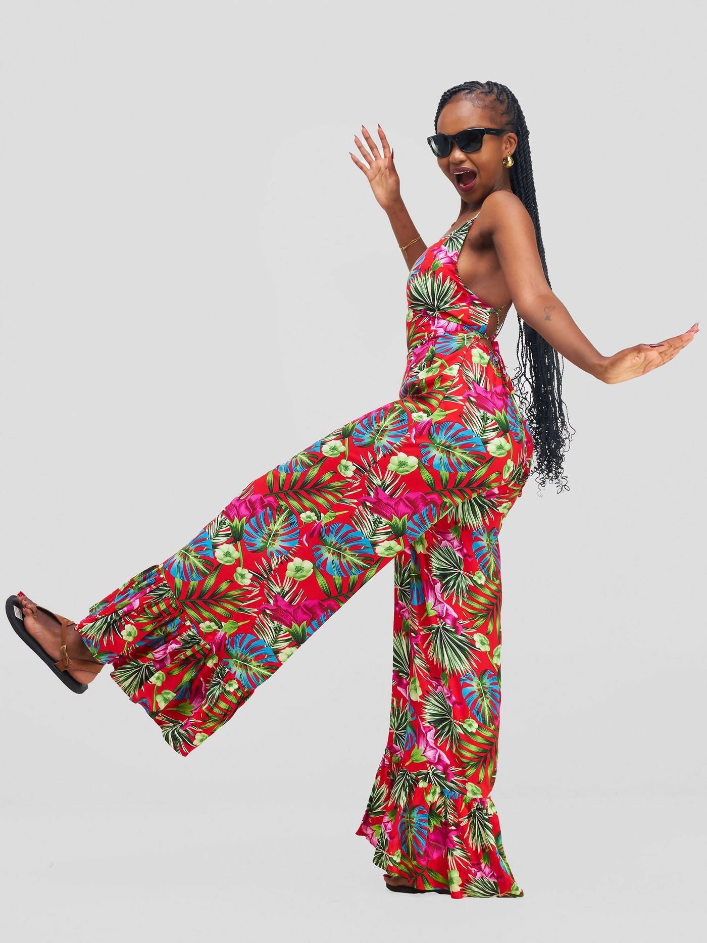 Stella Customized Kenya Spaghetti Strap Backless Jumpsuit - Floral - Shopzetu