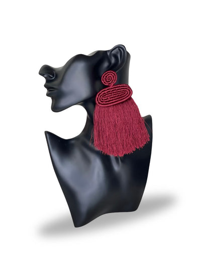 Tuli Liana Tassel Earrings - Maroon - Shopzetu