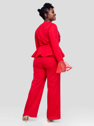 Peplum Jumpsuit - Red - Shopzetu