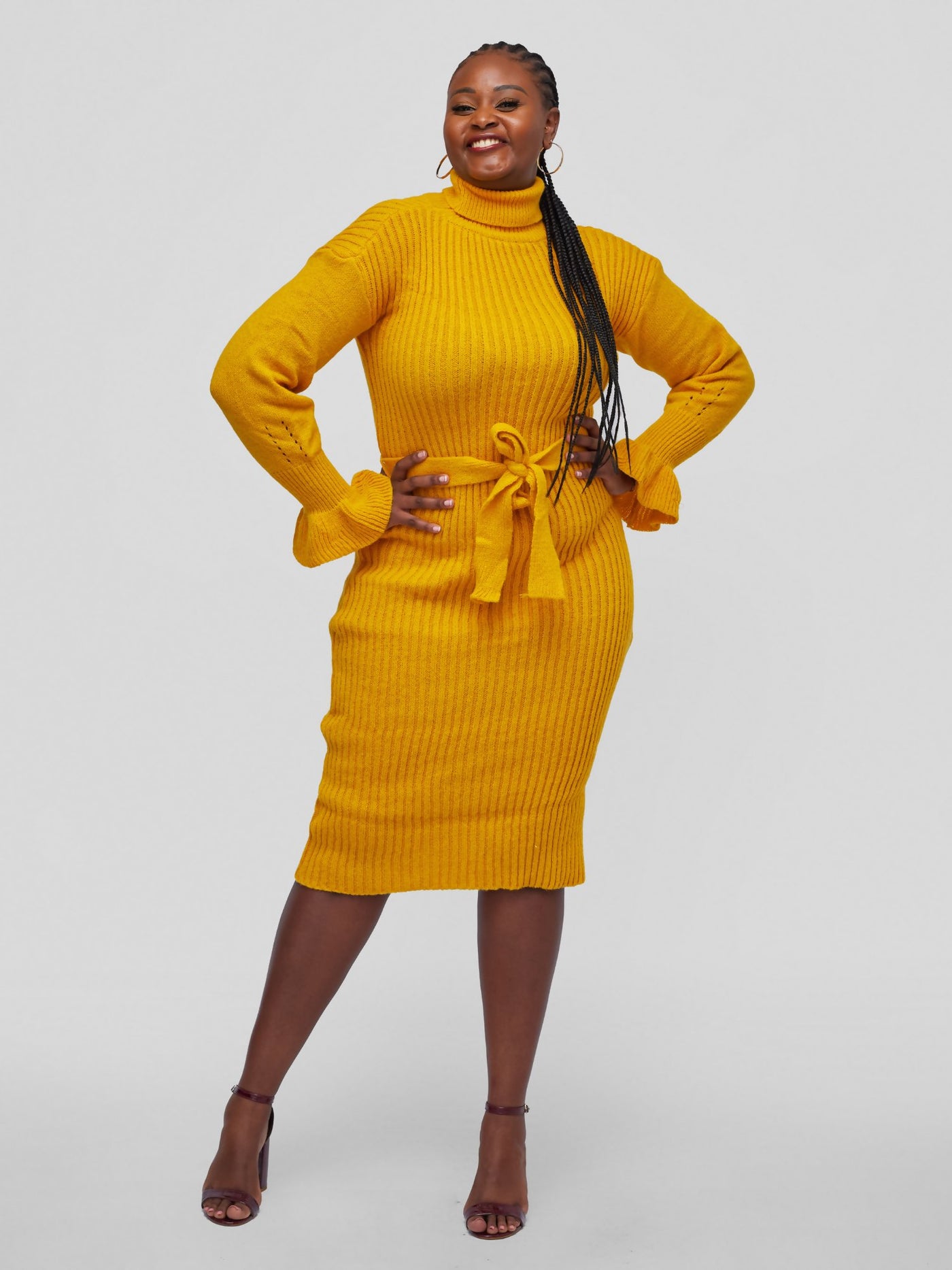 Tuli Nashua Turtle Neck Sweater Dress - Mustard - Shopzetu