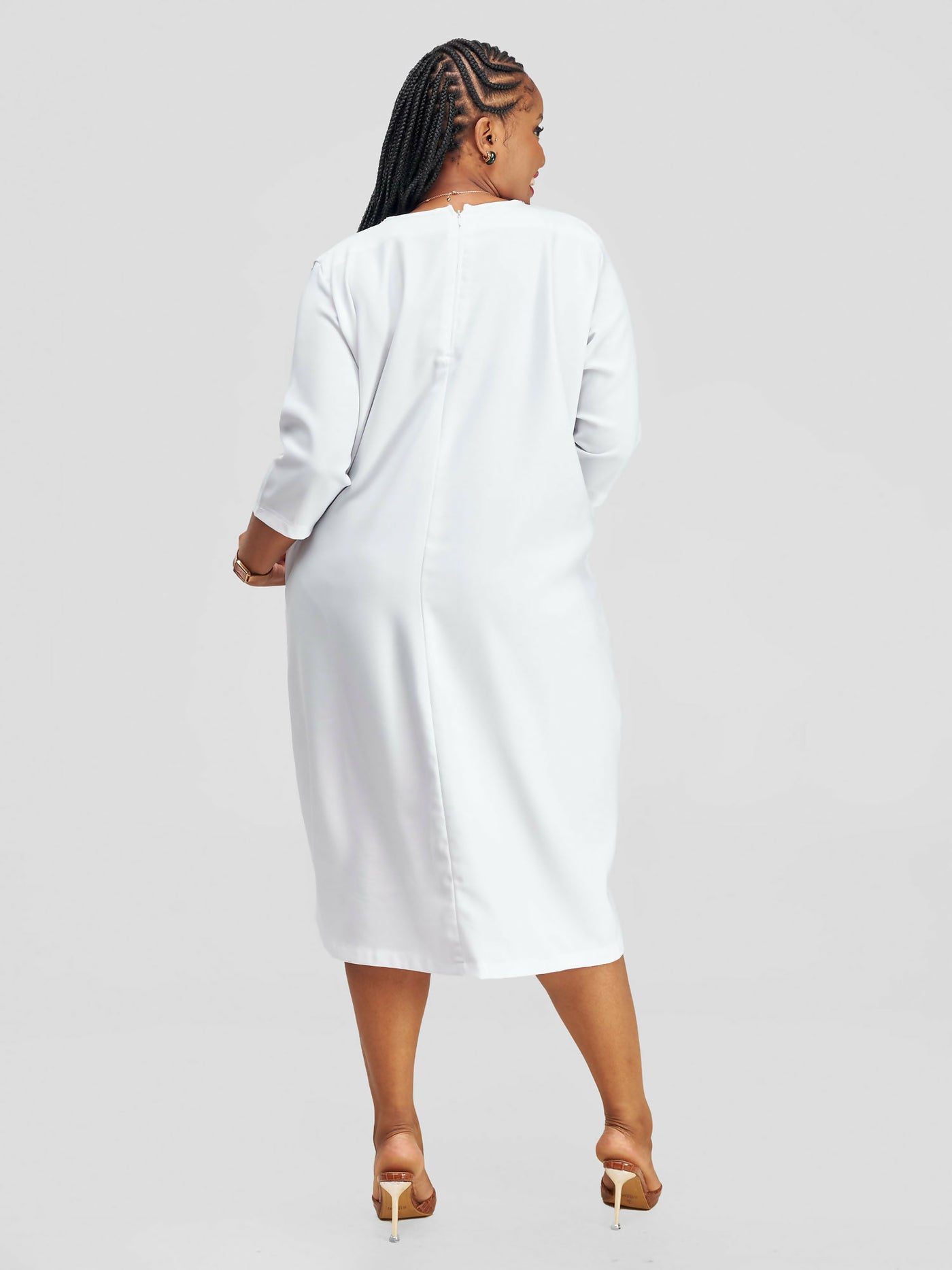 Timyt Urban Wear Elegance Dress / V-neck/3/4 sleeved - White