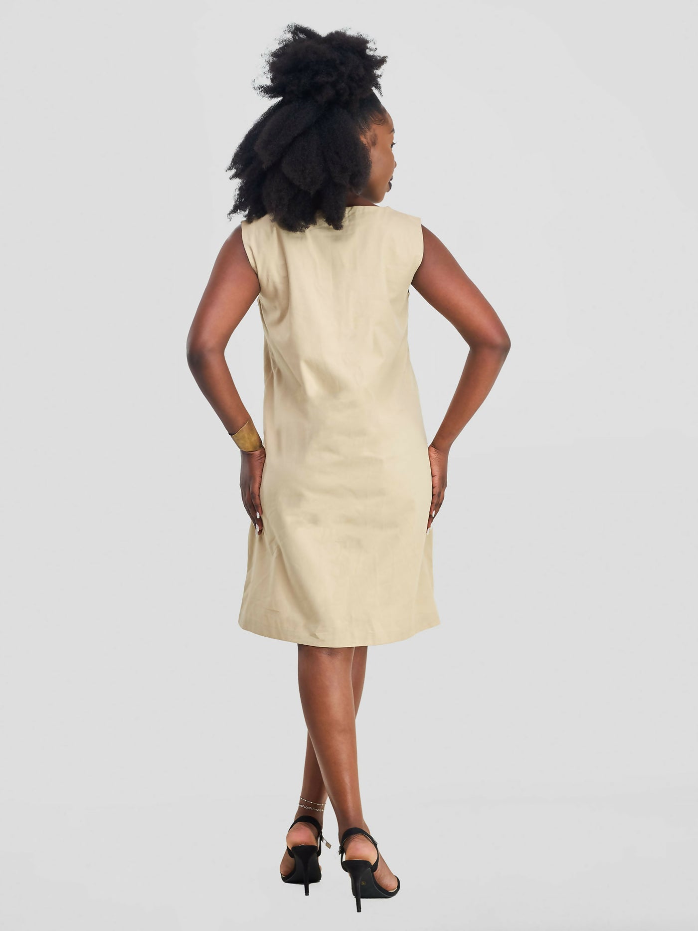 Sleeveless Tree Line Dress - Beige - Shopzetu